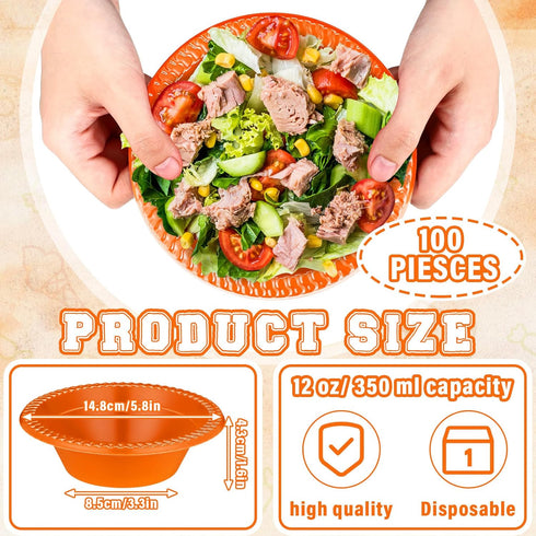 100 Pcs 12oz Orange Disposable Plastic Bowls Dessert Cups Ice Cream Bowls Snack Bowls Salad Bowls Soup Bowls Food Serving Bowls for Party Favor Picnic by Lallisa
