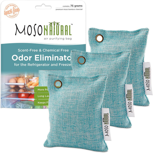 Moso Natural Refrigerator Deodorizer - 3 Pack Long-Lasting Bamboo Charcoal Fridge Odor Absorber