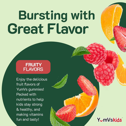 YumVs Kids Multivitamin Gummies - 120 Count, Fruit Flavored Chewable Children's Multivitamin with 12 Minerals &