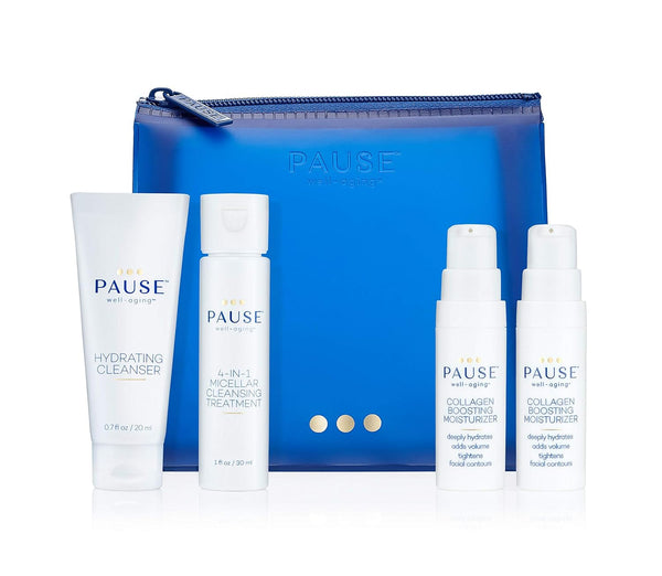 Pause Well-Aging Discovery Kit | 0.7oz Hydrating Cleanser, 1oz Micellar Treatment, 2 x 0.17oz Collagen Boosting