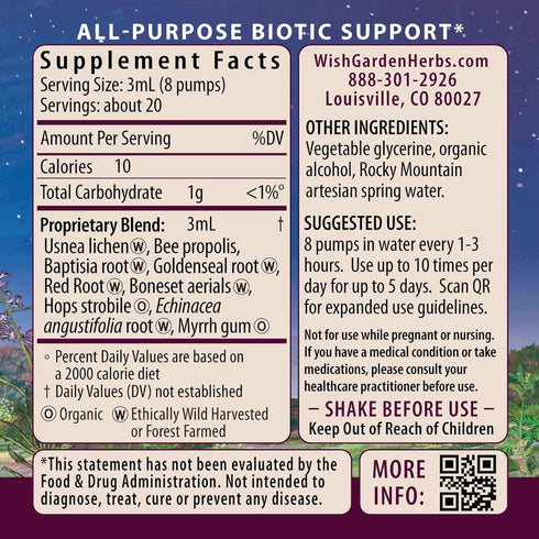 Immune Immune, 4oz WishGarden Herbs Kick-Ass Biotic Hero - Plant-Based Herbal Biotic Formula with Usnea Lichen, Hops