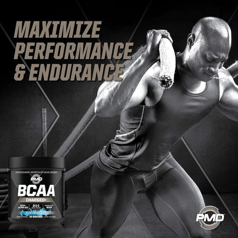 PMD Sports BCAA Charged Amino Acid Drink Mix for Performance, Recovery, Endurance - Blue Snow Cone