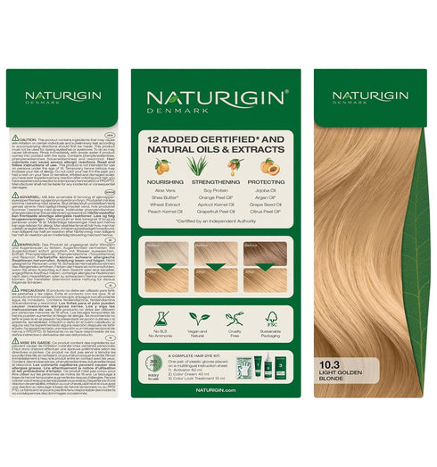 Naturigin Permanent Hair Color, 10.3 Light Golden Blonde, Ammonia Free, 1 Pack, 100% Gray Coverage