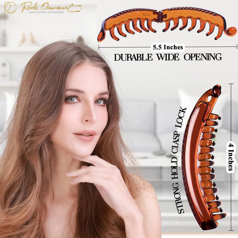 RC ROCHE ORNAMENT 6 Pcs Banana Hair Clip, Thick Hair Clincher Combs for Women, Medium Brown