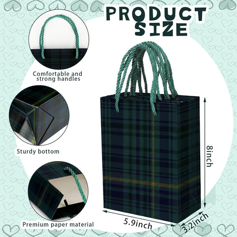 YooNotee 24 Pcs Green Blue Tartan Plaid Gift Boxes Retro Tartan Wrapping Cardboard Paper Bags Scottish Holiday Party