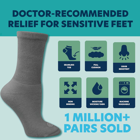 Seamless 4 9-12 13-15 Doctor's Choice Diabetic Socks for Men, Socks with Non Binding Top, Pairs, Large & X-Large