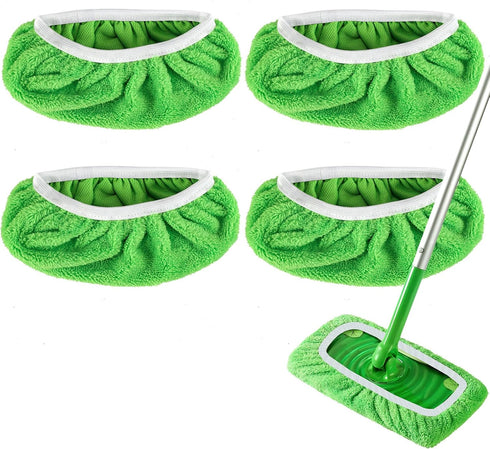 Reusable Microfiber Mop Pads for Swiffer Sweeper Mop, Dry Sweeping & Wet Mopping Cloths, 4 Pack (Mop Not Included)