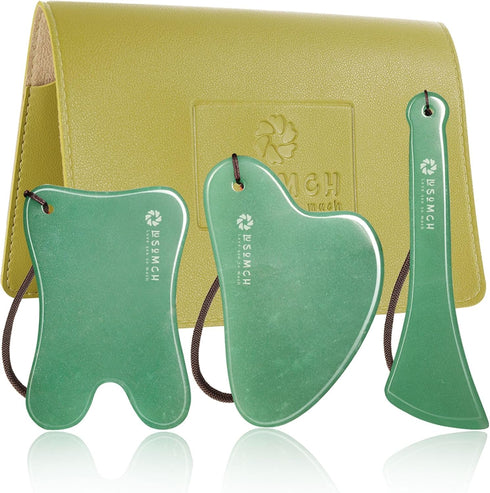 Lusomch Gua Sha Tools 3 Pcs Natural Jade Gwashah Stone Instead of Stainless