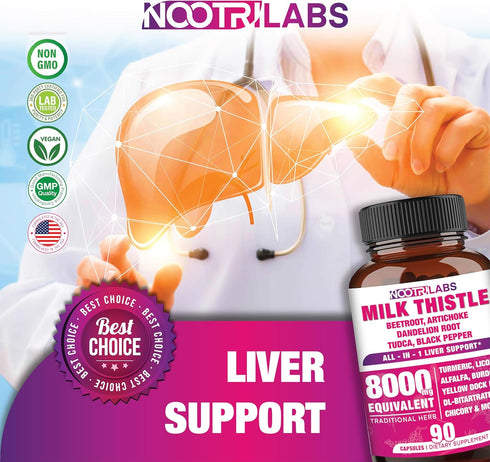 All-in-1 8000mg Milk Thistle NAC BeetRoot Artichoke Dandelion Root - Liver Health Support, 90 Vegan Capsules