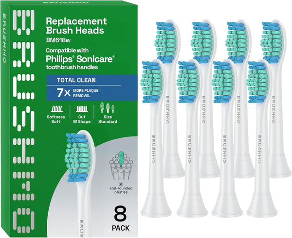 Brushmo Total Clean Replacement Toothbrush Heads, 8 Standard Soft Dupont Bristles for Philips Sonicare Electric