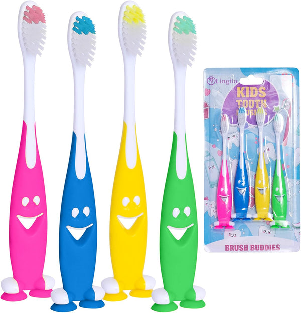Lingito Kids Toothbrush Extra Soft - Easy Grip for Toddlers, Children Size Toothbrush Pack for Ages 3+