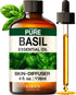 Set Set 2x4 oz Basil Essential Oil for Diffusers & Peppermint Oil for Hair - Aromatherapy Grade Essential Oils - fl
