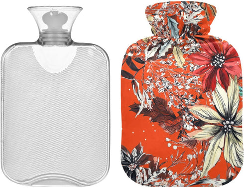 SyXIOP 2L Red Christmas Flowers Water Bottle for hot Water with Soft Cover, Warm Compress for Menstrual Cramps