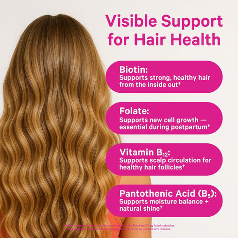 Pink Stork Postpartum Hair Loss Gummies, Biotin with Vitamin E, Postpartum Essentials for New Moms, 60 Gummy Vitamins