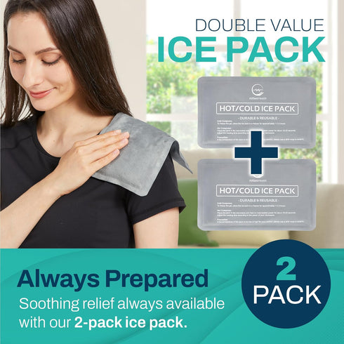 2 Pack Reusable Ice Packs for Injuries, Soft Gel Ice Pack with Velvet Fabric, Flexible Hot and Cold Set