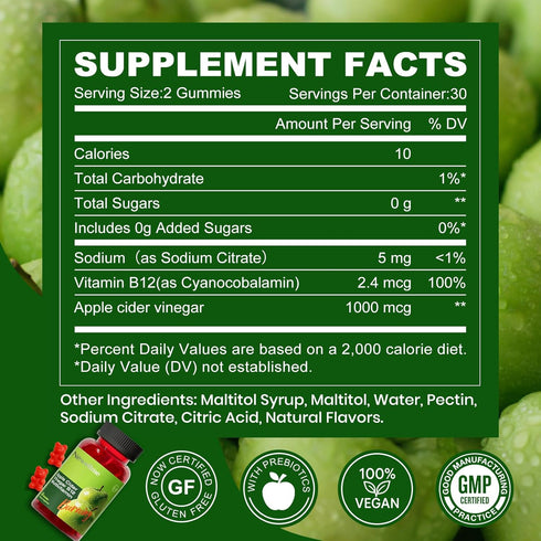Gummies B12 Gummy 30 Gummies (30) Montue NEWELLME Apple Cider Vinegar Multivitamin,ACV Supplement Vitamins,Non GMO