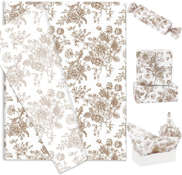 Generic AnyDesign 60 Sheets Brown Floral Tissue Paper, Vintage Flower Art Paper for DIY Crafts Birthday Decor