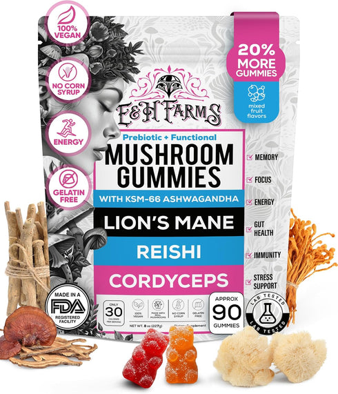 E&H Farms Sleep Mushroom Gummies for Focus & Energy - Prebiotic &