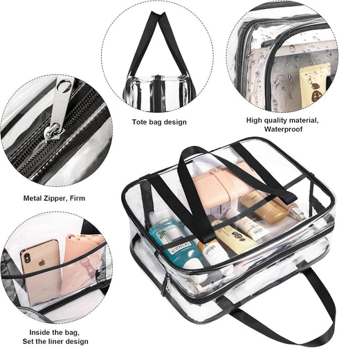 Large Clear Toiletry Bag, Thick Transparent Waterproof Cosmetic Bag, Easy Clean Diaper Case Luggage Organizer