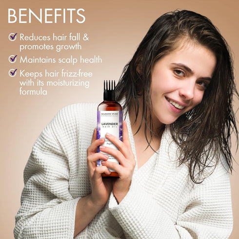 Majestic Pure Lavender Oil for Hair Growth, 6.7 fl oz - Infused with Vitamin E, Nourishing & Volumizing Hair Treatment
