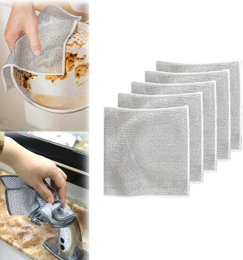 Multipurpose Wire Miracle Cleaning Cloths - Non-Scratch Scrubbing Wire Dishwashing Rags for Kitchen (5Pcs)