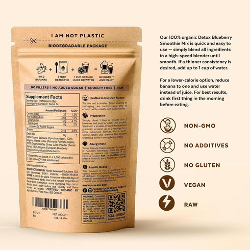 Numami Organic Detox Blueberry Smoothie Powder with Healthy Spirulina, Atlantic Dulse and Barley Grass Juice Powder