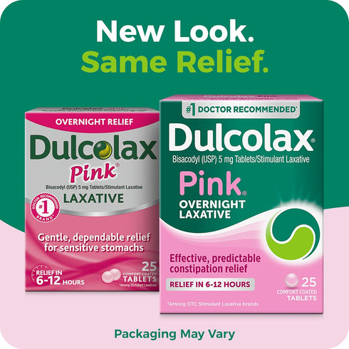 Dulcolax Pink Stimulant Laxative Tablets, Predictable & Effective Constipation Relief, Relieves Straining & Bloating, Bisacodyl 5 mg, 25 Count