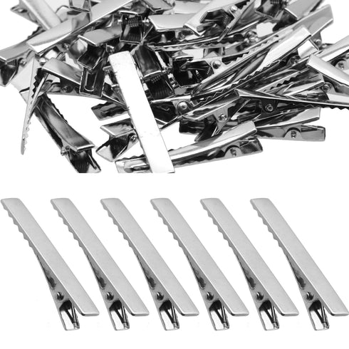 Silver Metal Alligator Hair Clips - 100 Pcs Flat Top with Teeth, 55mm, Hairdressing Salon Hairpins
