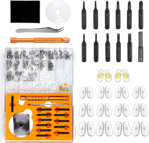 Upgraded All-in-One Magnetic Eyeglass Repair Kit, 12 Screwdriver Bits, Nose Pads, Screws, and Tweezer
