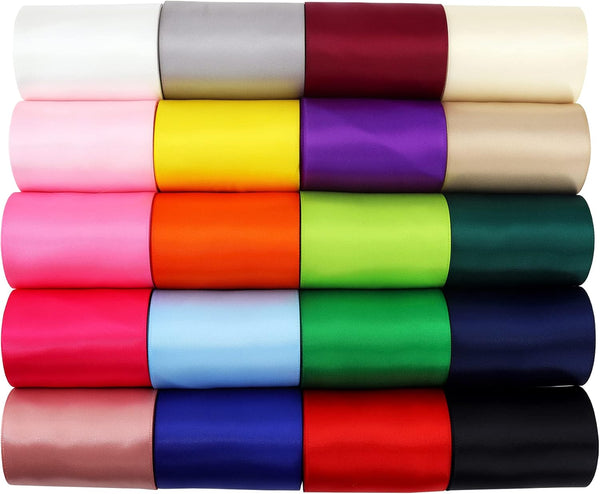Double Face Satin Ribbon, 3 Inch, 20 Solid Color Assortment, 3" x 2 Yard Each, Total 40 Yards for Gift Wrapping