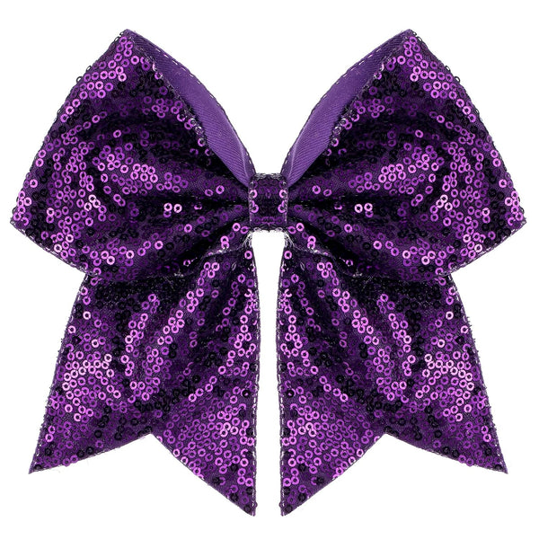 Large 7 Inch Glitter Bow Clip, Sequin Bling Party Hair Accessories for Women, Teens, Girls, Kids (Dark Purple)
