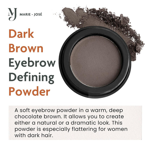 Marie-José Dark Brown Eyebrow Powder - Warm, Rich Chocolate Brown Makeup Powder, Compact Size 0.10oz