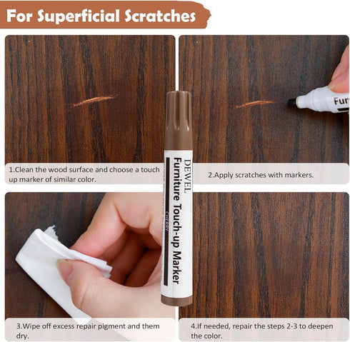 DEWEL Wood Furniture Repair Kit, Upgrade Wood Fillers, Touch Up Markers, Wax Sticks, Beeswax for Cracks and Scratches