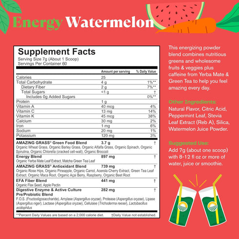 Amazing Grass Greens Superfood Energy Powder, Plant Based Caffeine, 60 Servings