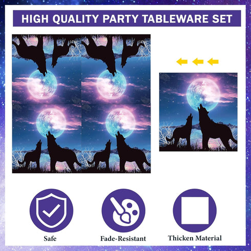 122 Pcs Wolf Party Supplies, Wolf Birthday Party Plates, Napkins, Forks, Disposable Dinnerware for Themed Events