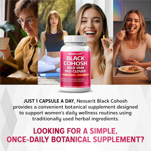 NESSARIT 9,600mg* 150 Black Cohosh Hormonal Balance Support with Wild Yam, Red Clover, Ashwagandha, Chasteberry & More