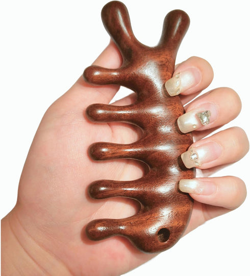 YNHIAG 4.3" Sandalwood Massage Comb Acupressure Scalp Massager, Head Relaxation Tool with Rope, Handheld Wooden Comb