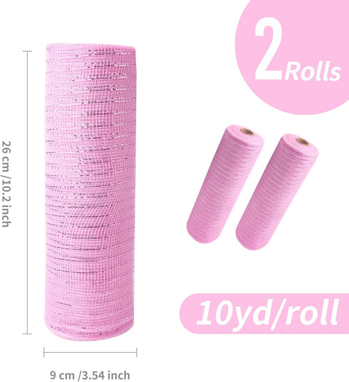 2 Rolls Pink Deco Mesh 10 in x 30 ft for Wedding Decoration, Christmas Tree, DIY Gift Wrapping