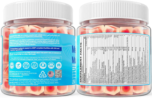 Gummies Omega-3, D3 K2, B12, CoQ10, 18 30 40 50 60 70+, Methylated Multivitamin for Women & Men w/ Calcium