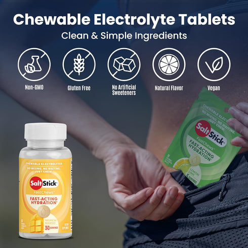 SaltStick Electrolyte FastChews - 60 Tropical Mango Chewable Electrolytes for Running and Hydration, 60 Count