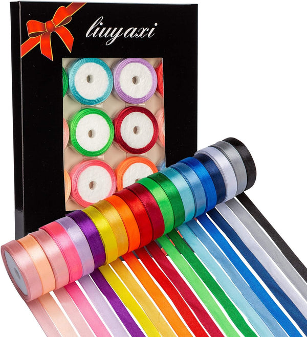 LIUYAXI 20 Colors Satin Ribbon, 100 Yard, 2/5" Wide, Perfect for Gift Wrapping, Crafts, Hair Bows