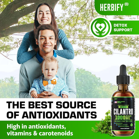 HERBIFY Cilantro Tincture, Herbal Supplement for Detox, Antioxidants, Heart and Body Cleanse, 4 Fl Oz
