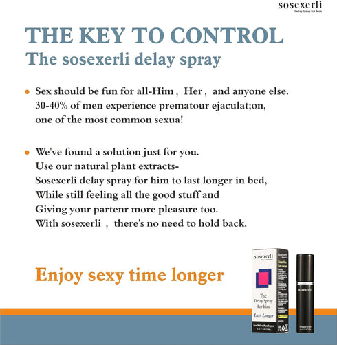 sosexerli Men's Long Lasting Delay Spray, Gentle Plant-Based Formula with Natural Extracts Unscented, Fast-Absorbing