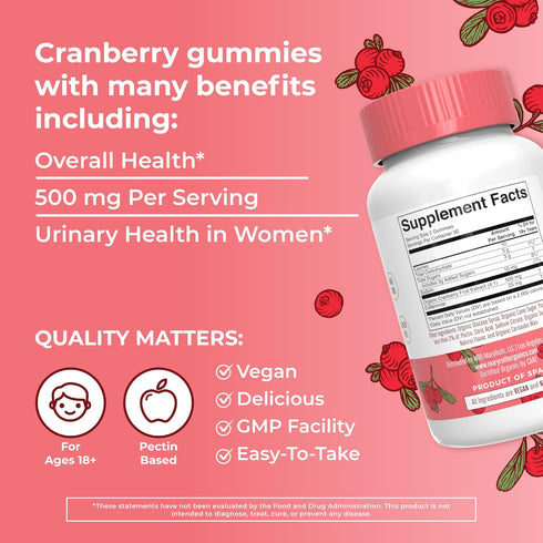 Organic Cranberry Gummies by MaryRuth's - 500mg Cranberry Supplement for Urinary Tract Health, 30 Servings