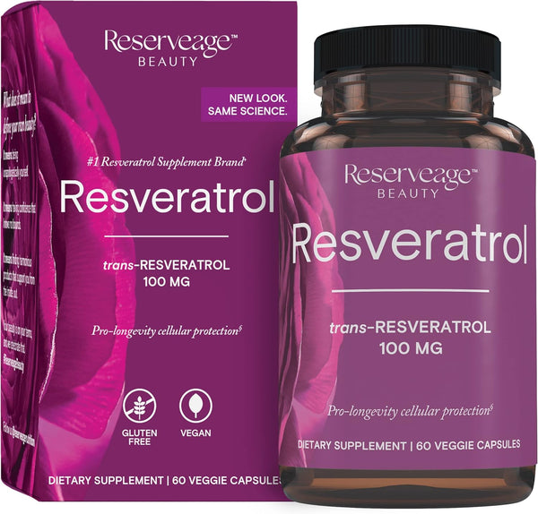 Reserveage Beauty Resveratrol 100 mg, 60 Capsules for Heart & Cellular Health