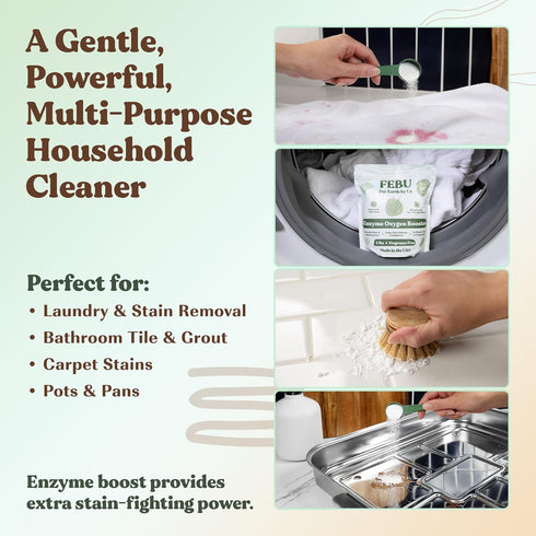 FEBU Enzyme Oxygen Laundry Booster - Fragrance Free, 2lbs, Natural Stain Remover, Plant-Based