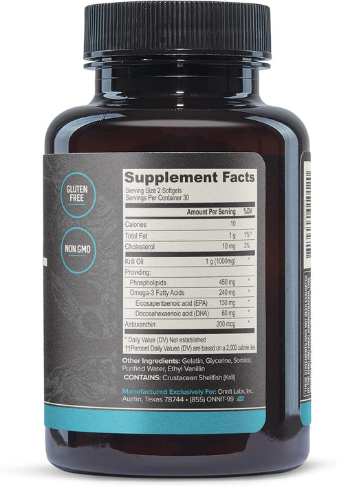 ONNIT Antarctic Krill Oil, 1000mg, Omega-3s, EPA, DHA, Supports Healthy Joints, Brain, Heart, No Fishy Taste