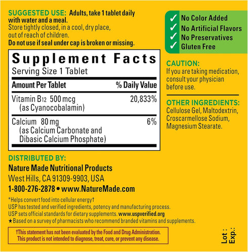 Nature Made Vitamin B12 500 mcg, 200 Tablets, 200 Day Supply