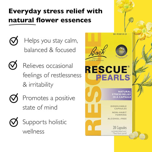 Bach RESCUE PEARLS, Natural Orange Vanilla Flavor, Homeopathic Stress Relief, Quick-Dissolve, 28 Count Each, 6 Pack
