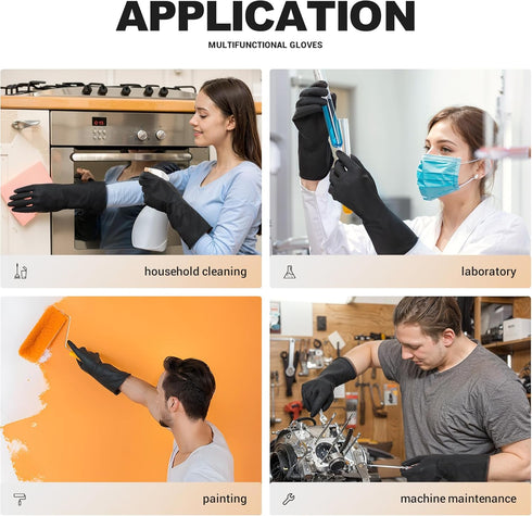 ThxToms 3 Pairs Reusable Latex Dishwashing Gloves for Housework, Kitchen, Bathroom, Medium, Black